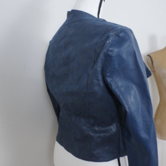 Blanknyc Teal Snake Print Moto Style Side Pockets Size XS Zipper Front Jacket - Picture 5 of 12